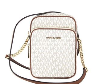 Michael Kors Jet Set Medium Vanilla PVC North South Chain Crossbody Womens Handbag