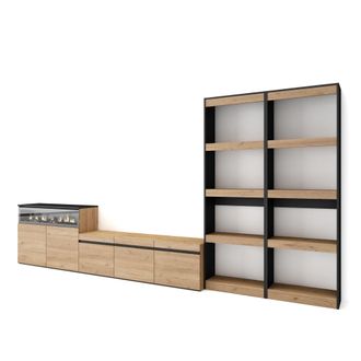 Skraut Home Skraut Home - Muebles De Sal&oacute;n Para Tv, Conjunto De Muebles Comedor, 370x186x35cm, Para Tv Hasta 65, Chimenea El&eacute;ctrica, Estilo Moderno, Roble Y Negro