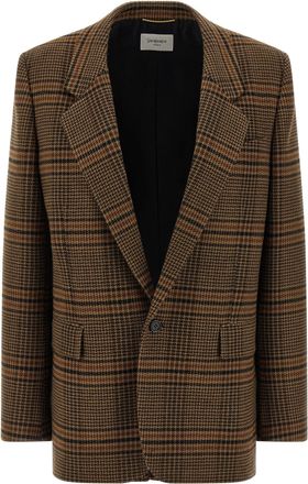 Saint Laurent Prince Of Wales Wool Blazer Blazers Marrone-Donna