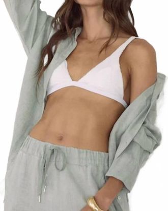 Vintage Havana Drapy Linen Button Down Shirt In Sage