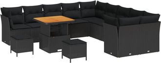 vidaXL Garden Sofa Set Height-Adjustable 13 pcs Black Poly Rattan Vidaxl