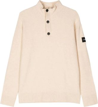 Calvin Klein Lycra Blend Button Quarter Zip - male - Calvin Klein - Turtlenecks - Gray - XL - Knitwear