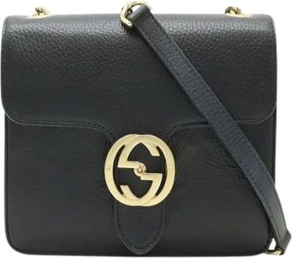 Gucci Pre-owned Cross Body Bags, female, Black, Size: ONE SIZE Pre-owned Leather Interlocking G Chain Bag