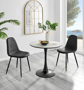 Furniturebox Elina White Marble Effect Scratch Resistant Dining Table & 2 Corona Black Leg Chairs