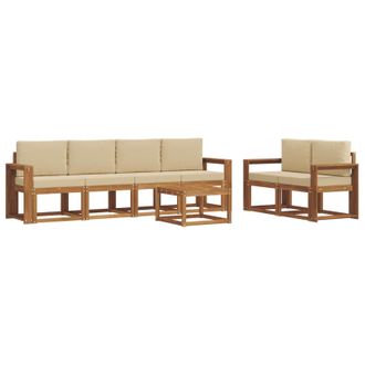 vidaXL Conjunto De Sof&aacute;s De Exterior Con Coj&iacute;n 7 Pcs Natural Y Beige Vidaxl