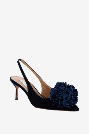 Aquazzura Slingback-Pumps aus Samt mit Pompon Couturier Sling 65