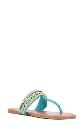New York & Company Joyce Beaded T-Strap Sandal in Aqua at Nordstrom Rack, Size 9