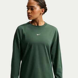 Nike Womens Nike Sportswear Classic Oversized Long-Sleeve T-Shirt in Green | IH7598-323