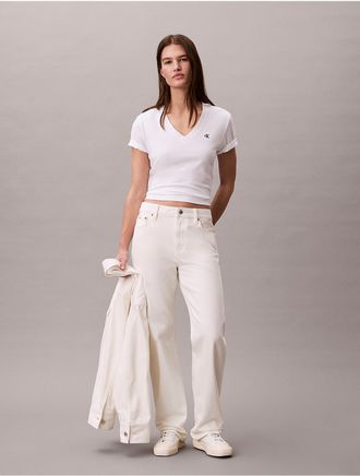 Calvin Klein Jeans Calvin Klein Womens Monogram V-Neck T-Shirt - White - L