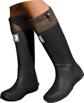 Generic Womens Foldable Mid Calf Wellies Rain Boots- Rubber Boot with Adjustable Cuff Drawtring Anti Slip Lightweight Wellington Boots Full Length Knee High f