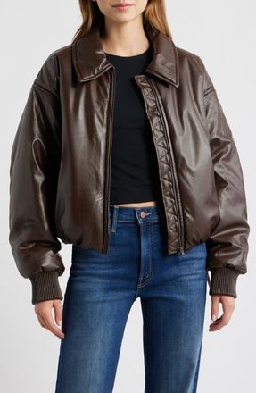 House of CB Sante Faux Leather Bomber Jacket in Brown at Nordstrom, Size Large