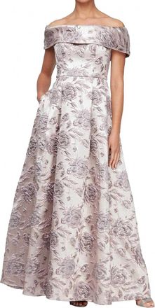 Alex Evenings Brocade Off Shoulder Gown In Mauve
