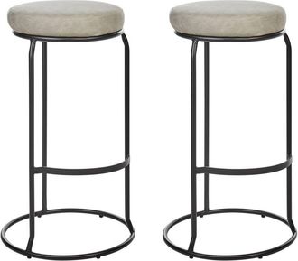 Beliani Set of 2 Bar Stools MILROY Faux Leather Light Grey