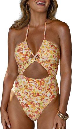 Cupshe Cutout One-Piece Swimsuit in Yellow Multi at Nordstrom Rack, Size X-Large