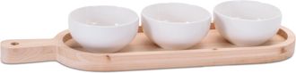 Melrose International Ceramic Dip Bowl Set with Wood Tray 17L - White, Brown