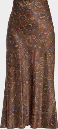 Veronica Beard Clover Paisley Stretch-Silk Midi Skirt