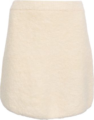 BA&SH Ba & Sh Fur-Accent Mini Skirt in Cream Alpaca Wool