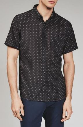 7 Diamonds Renzo Textured Geo Pattern Short Sleeve Stretch Button-Up Shirt in Black at Nordstrom Rack, Size Small