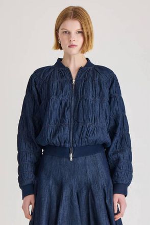 Merlette Esme Denim Puffer Jacket In Dark Wash
