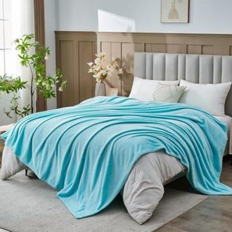 OEM Manta Extra Suave Tama&ntilde;o King, Color Turquesa, Franela Sedosa De Primera Calidad, Estampado De Hojas, Manta Ligera, Apta Para Todas Las Estaciones (tu