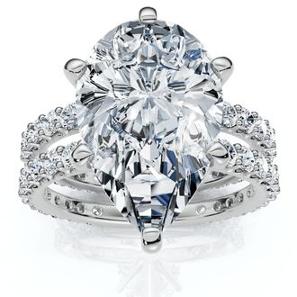 Pompeii3 Certified 5.40Ct Pear Engagement Ring Wedding Band Set 14k Gold/Pt Lab Grown