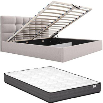 Vente-Unique Pascal Morabito - Letto con contenitore 200 x 200 cm Tessuto Beige + Materasso - eliava di