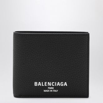 Balenciaga Black Bi Fold Credit Wallet In Hammered Leather