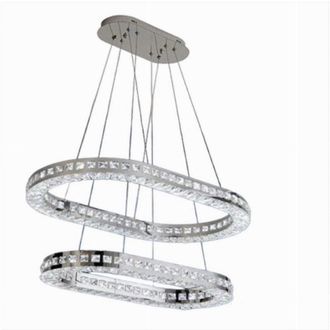 Trade Shop TrAdE Shop Traesio - Lampadario Moderno A Sospensione Led Luce Fredda 40w 2 Anelli Ovali Cristalli B49