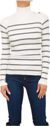 Liu Jo Gestreept coltrui - Dames - Coltruien - Wit - S - Polyester - Truien & Vesten