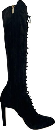 Jimmy Choo London Desiree 100 Black Suede Lace-Up Knee-High Boots in Black Suede