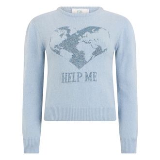 Alberta Ferretti Trui met ronde hals in jacquard - Dames - Cashmere truien - Blauw - XS - Leer - Truien & Vesten
