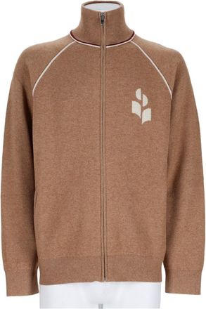 Isabel Marant Beige High Collar Maroon Trim Cotton-Blend Sweatshirt