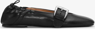 Ganni Black Buckle Strap Ballerinas in