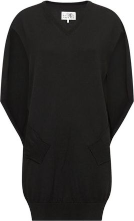 Maison Margiela Jurk met V-hals en cape-design - Dames - Korte kleedjes - Zwart - S - Leer - Kleedjes