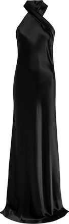 Galvan Pandora Cascading Satin Gown - Black - 44 (UK16 / XL)