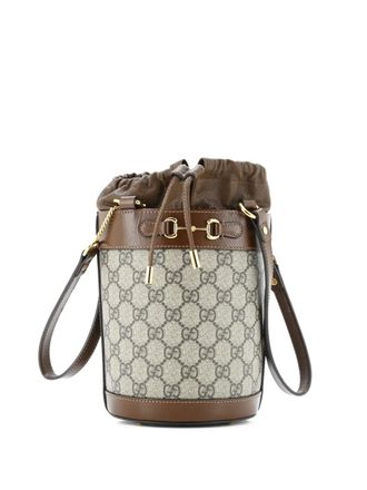 Gucci Horsebit 1955 GG Coated Canvas with Leather Small bucket bag - Marrone