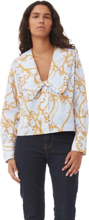 Ganni Re-cut Overdyed Printed Cotton Shirt in Heather Size 10 Womens