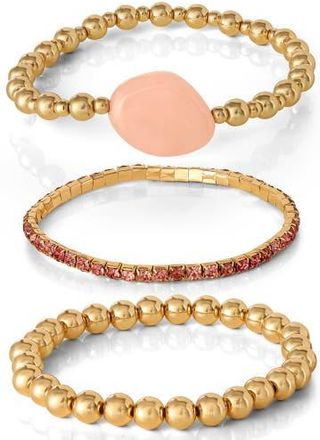 Jessica Simpson 3-Piece Beaded Stretch Bracelet Set, Gemstone & Gold-Tone Accents in Pink, Gold at Nordstrom