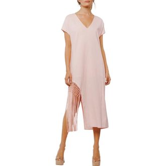 Ciebon Mikella Macram&eacute; Fringe Hem Midi Dress in Light Pink at Nordstrom Rack, Size Small