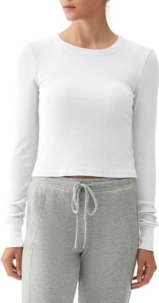 Michael Stars Palmer Cropped Long Sleeve Thermal T-Shirt in White at Nordstrom, Size X-Small