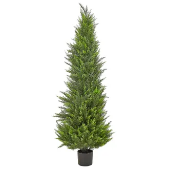 Beliani Beliani - Planta Artificial En Maceta Uso Interior Exterior Decoraci&oacute;n De Pl&aacute;stico Tronco De Madera Con Maceta Negra 153 Cm Cedar Tree
