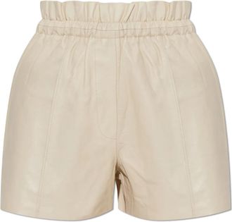 AllSaints Fran Leren Shorts - Dames - Bermuda - Beige - XS - Leer - Korte Broeken