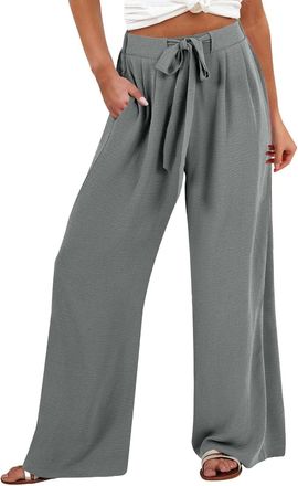 Generic HOOUDO Holiday Essentials for Women Jackets Wide Leg Linen Trousers for Women UK Summer Baggy Ladies Beach Trouser Elastic Waist Light Weight Pants Ca