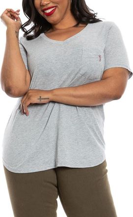 Slink Jeans V-Neck Pocket T-Shirt in Heather Grey at Nordstrom, Size 0X