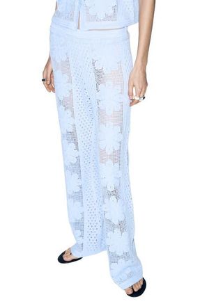 Mango Openwork Embroidery Straight Leg Pants in Sky Blue at Nordstrom, Size X-Small