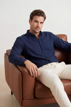 Trendyol MAN Heren Donkerblauw Effen Lang Regular fit Overhemden