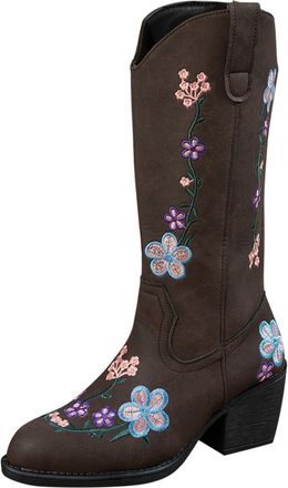 Generic Fashion Boots for Women Autumn and Winter In Stock Womens Leather Boots foreign Trade Pointed Plus Size Embroidered Western Womens Boots (Brown, 6.5)