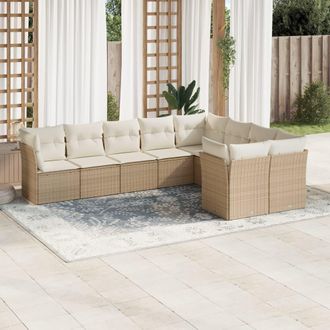 vidaXL Set De Sof&aacute;s De Jard&iacute;n 9 Pzas Con Cojines Rat&aacute;n Sint&eacute;tico Beige Vidaxl