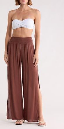Elan Side Slit Wide Leg Cover-Up Pants in Brown at Nordstrom Rack, Size X-Large