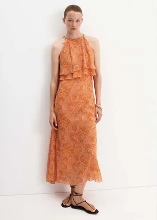 Mango Abito paisley volants arancione - Donna - S - MANGO
